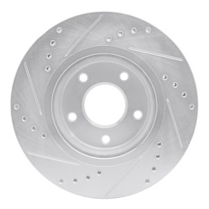 Nissan Rogue Brake Rotor (1) - Front Right - R1 Concepts - Drilled & Slotted - Silver - `14-`23